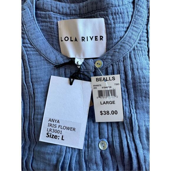 LOLA RIVER Womens LARGE Solid Pleated Button Front Swing Dress - BLUE - Picture 8 of 9